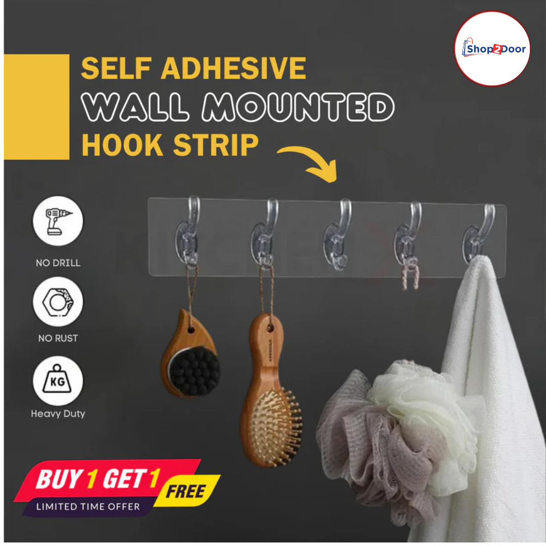 Self Adhesive Wall Mounted Hooks Strip - (BUY 1 GET 1 FREE)