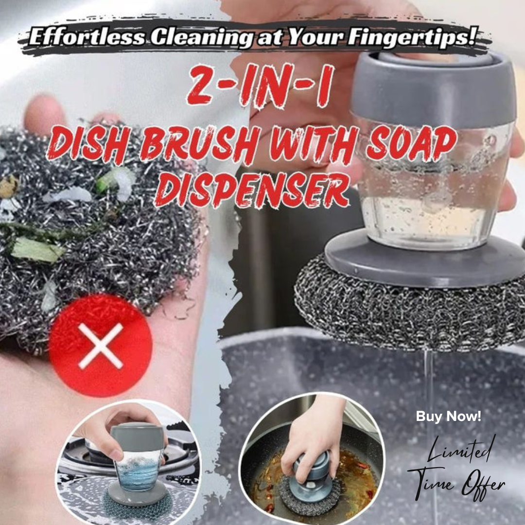 Buy 1 Get 1 Free Offer 2 Pcs Kitchen Cleaning Dish Brush Scrubber with Soap Dispenser