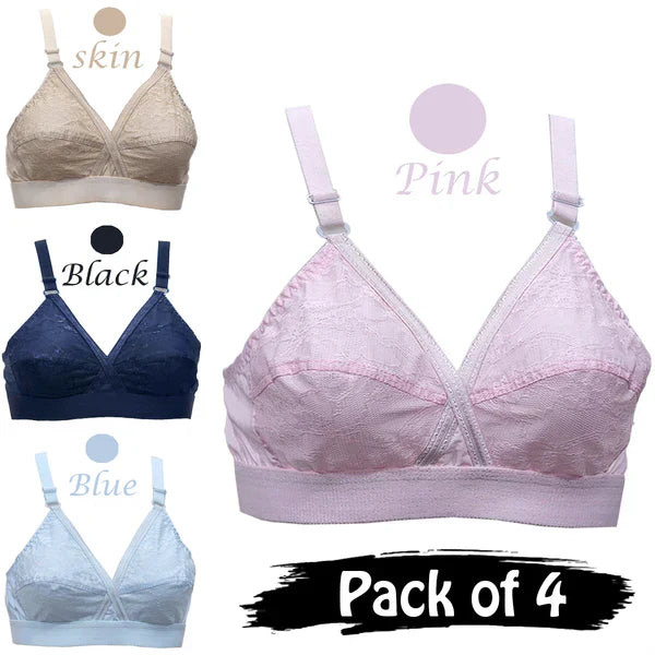 Pack of 4 Cross Design Women Ladies Girls Cotton Blouse Bra 🎁